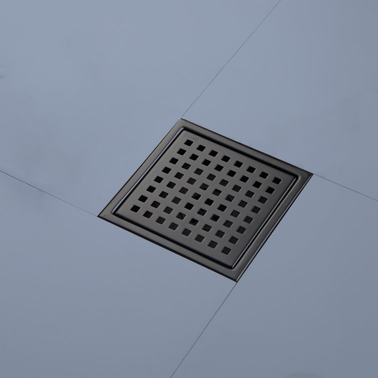 6 In. Square Stainless Steel Grid Shower Floor Drain With Flange In Matte Black