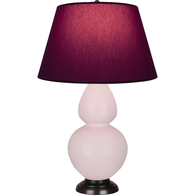 Lampe de table double gourde en céramique, Prune / lavande, Rose glacé à l'eau de rose / argent antique, Bronze