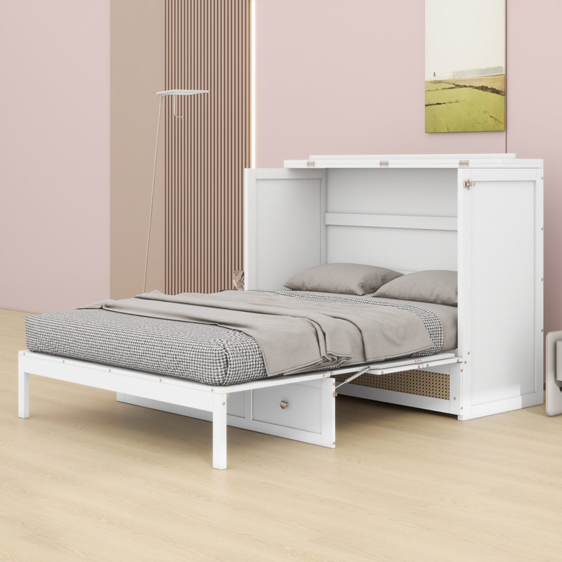 Murphy Bed With Large Drawers, White
