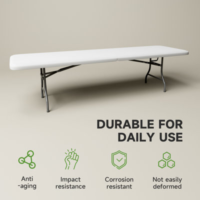 8-Foot Rectangular HDPE Plastic Folding Table, 660 Lbs Heavy Duty, Indoor & Outdoor Use (Set of 1)