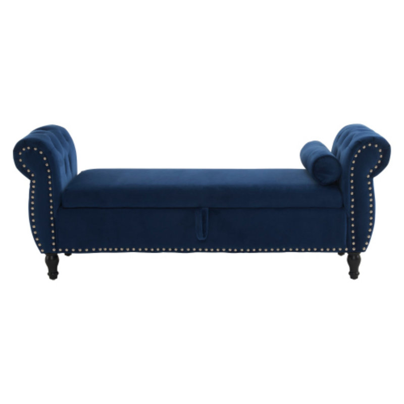 Velvet Multifunctional Storage Rectangular ottoman bench, Antique Navy Blue