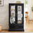 Lighted Glass Curio Cabinet With Adjustable Shelves - Elegant 2-Door Display Cabinet & Built-In Drawer, Includes Bulb - BLACK-611244132