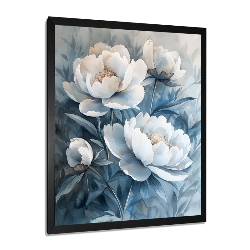Ballycastle - impression sur toile florale, Noir, noir, noir, noir, H 20 po x l 12 po, Avec cadre