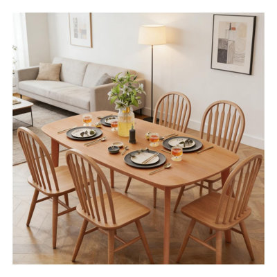 Natural Wood Rectangular Dining Table, 59-Inch Kitchen Table for Six People