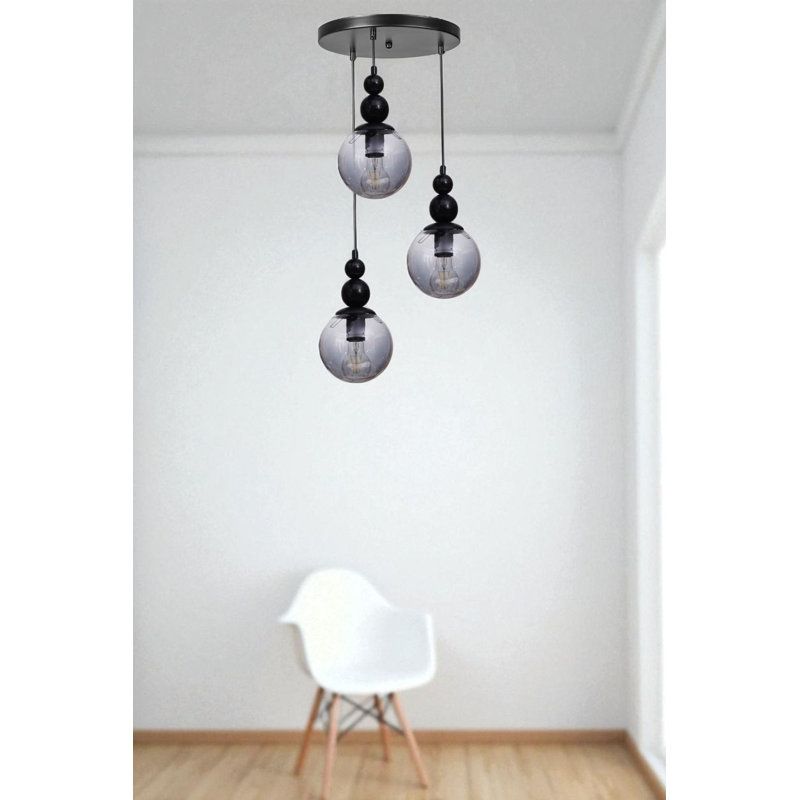 Lustre, 3 niveaux, Gris / Noir, Trois lumières