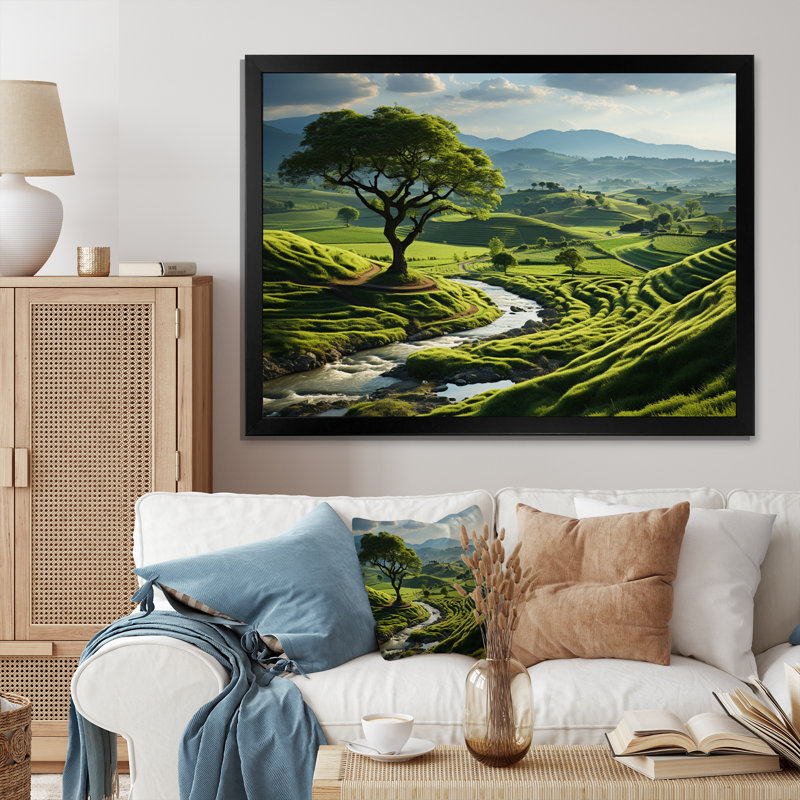 «Green Minimalisme Meadow II», impression d'art mural, H 30 po x l 40 po x P 1,5 po, Cadre simple noir