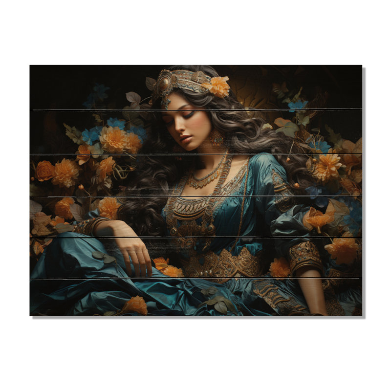Art indien, impression sur bois, H 10 po x l 20 po x P 0,78 po
