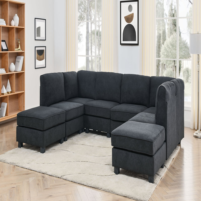 Canapé modulaire en polyester, Black Polyester, 120" W