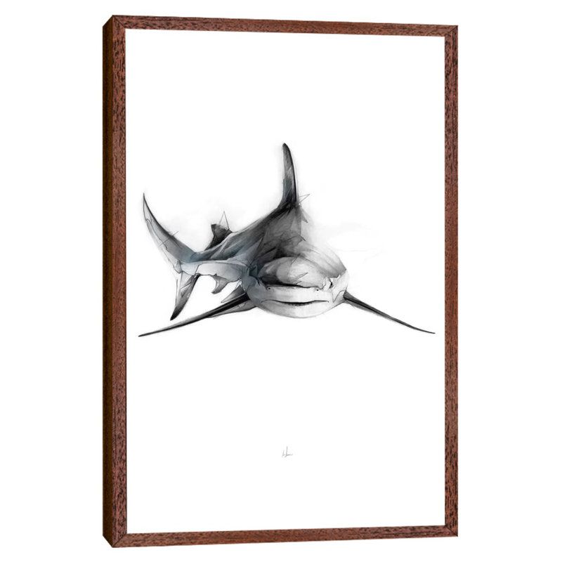 Shark II by Alexis Marcou - Floater Frame Painting on Canvas, Brown Framed, 66.04 cm H x 45.72 cm W