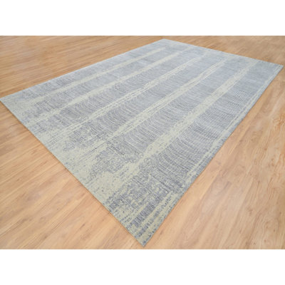 Tapis oriental gris 9 pi 10 po x 14 pi effilé transitionnel ton sur ton, jacquard tissé à la main, laine et soie à base de plantes, tapis oriental ED5F015A3DC444FF8D06EF16C265AD67