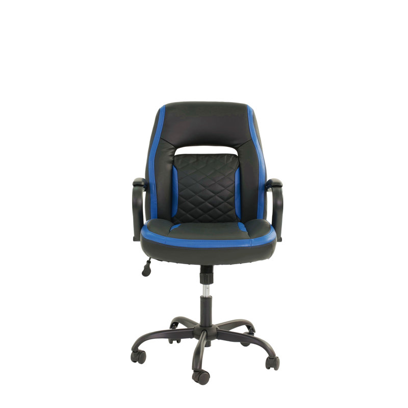 Chaise de bureau en similicuir noir, Bleu