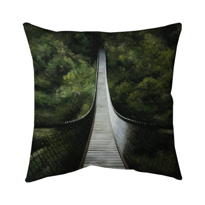 Suspended bridge in the forest - 18"x18" Outdoors Throw pillow - Spun poly - Print on demand