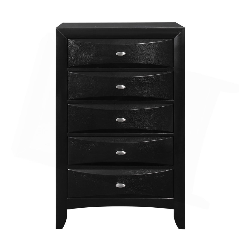 Commode verticale avec finition noire brillante et tiroirs courbés, Noir / blanc