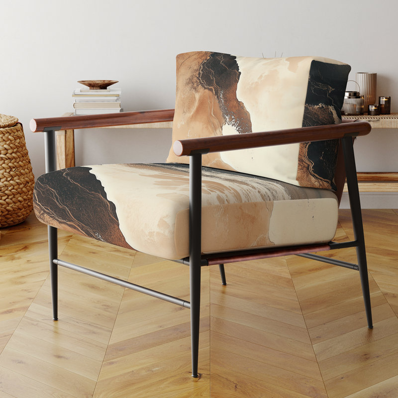 Chaise d'appoint Coastal Waves - Fauteuil Calal Costal, Sand and Beige, Brown Round Arms