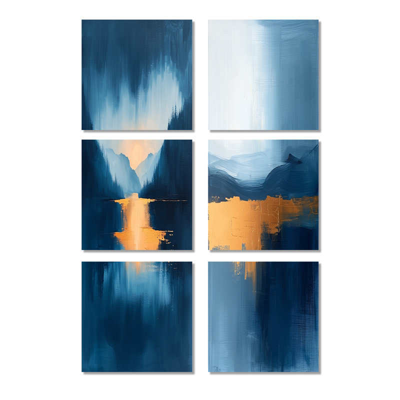 «Blue Ethereal Dream Abstract Mountains», ensemble de 6 impressions sur toile de paysages abstraits, Toile tendue
