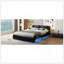 Full Size Upholstered Faux Leather Platform Bed With LED Light Bed Frame And Slatted Support - Black