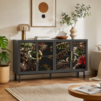 60.3" with 4 doors for Buffet Cabinets, Glazed painting art storage Cabinets, American retro control Console Table decorative Cabinets, Living room, Bedroom, Dining room