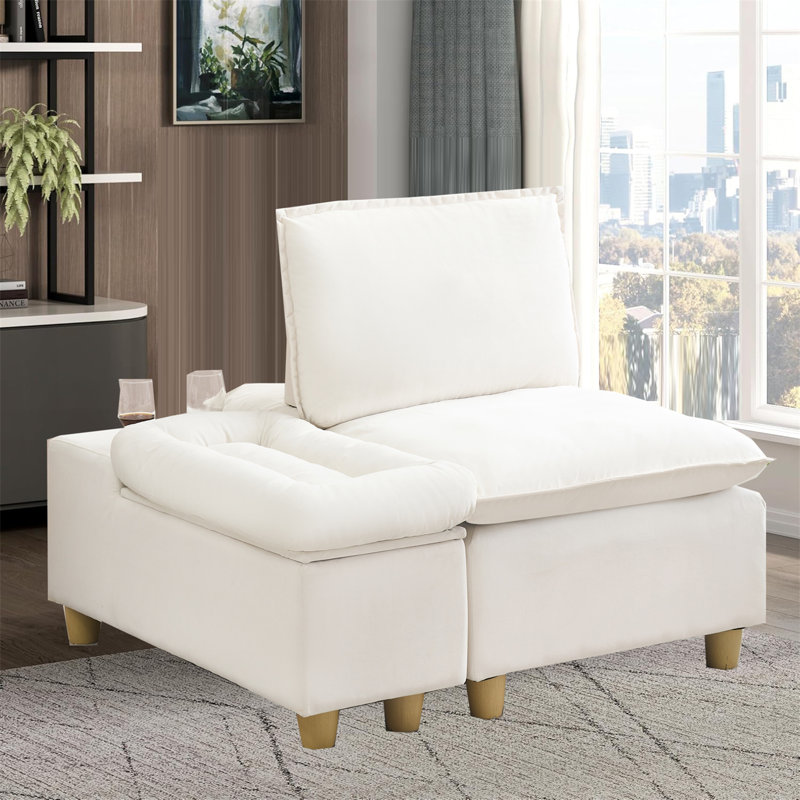 Canapé simple avec armoire de rangement mobile et porte-gobelet, Mélange de polyester beige