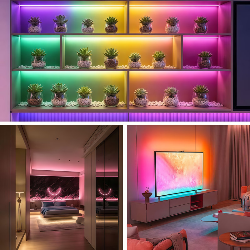 5 m / 16,4 pi de lumières de bande arrière à DEL RVB à changement de couleur, éclairage de fond ambiant flexible en silicone alimenté par USB pour moniteur et télévision, fonctionnement facile à 3 boutons sans application