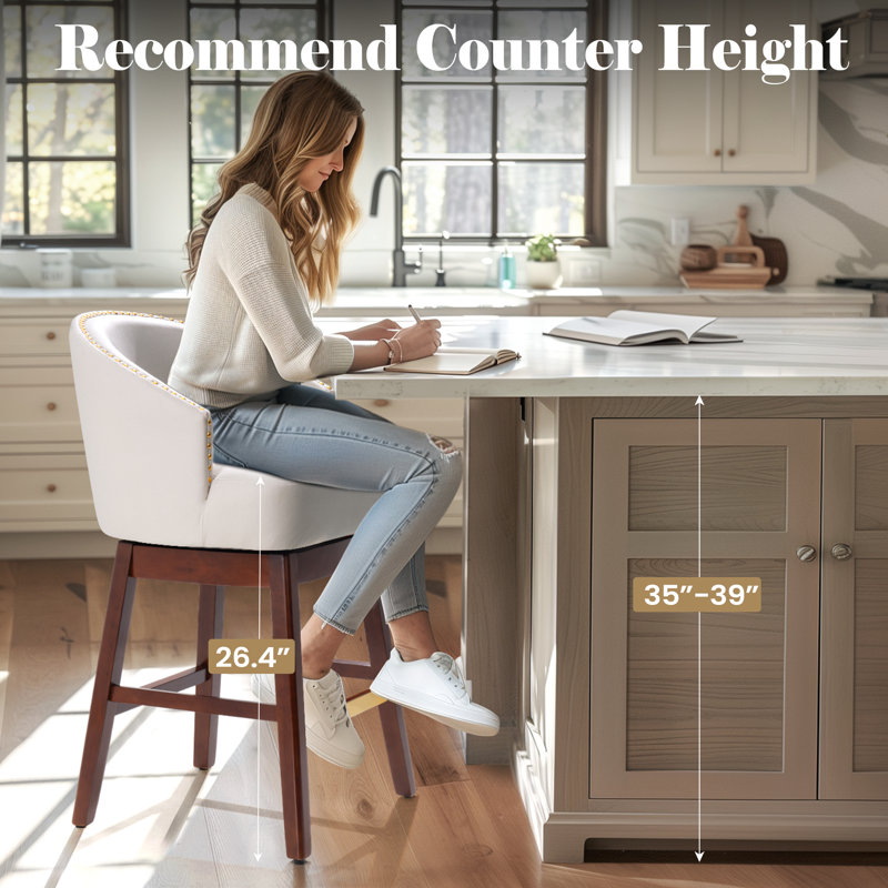 Swivel 26.4'' Faux Leather Counter Stool, White
