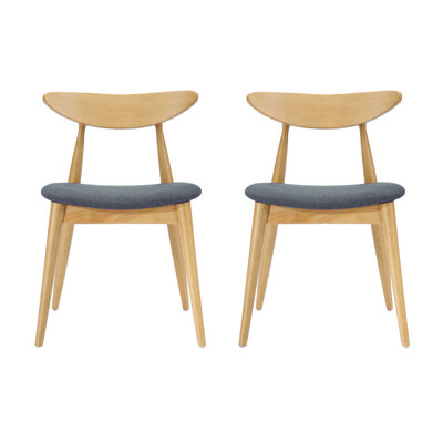Retro Rubberwood 2 - Chair Dining , Ergonomic Support, High Density Foam, Easy Assembly For Multiple Rooms Natural + Grey Chairs With Back, Fiber Padding, 300 Lbs Capacity, And