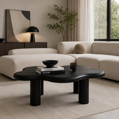 40'' Burl Cloud Coffee Table with 4 Round Legs,Low Profile Modern Coffee Table,Unique Irregular Center Table for Living Room