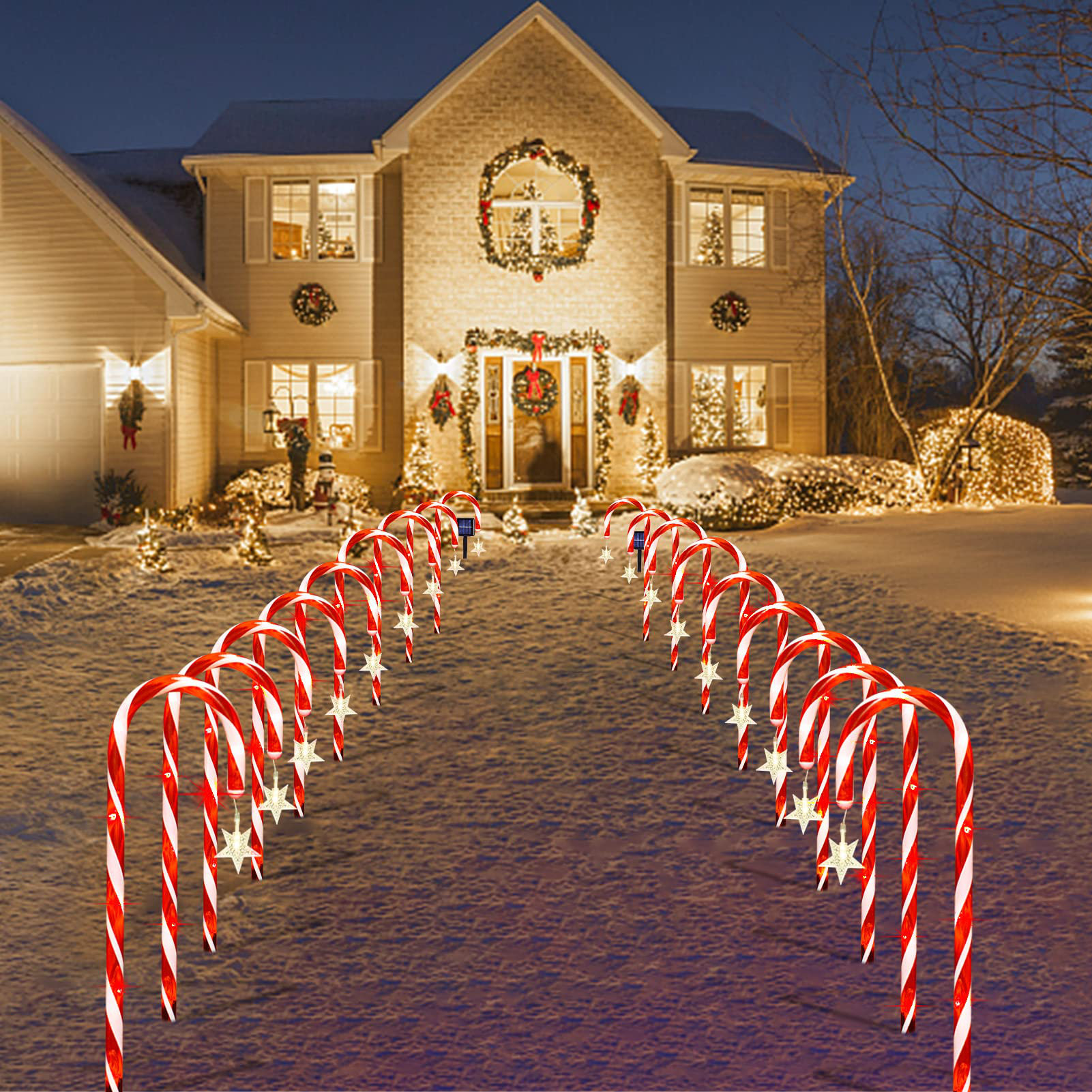 The Holiday Aisle® 8 Pack Solar Christmas Candy Cane Pathway Lights ...