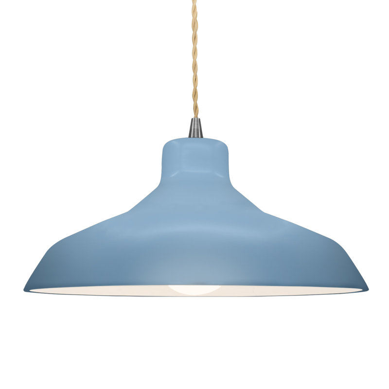 Luminaire suspendu en forme de dôme à 1 lumière Fallon, Bleu ciel, H 7,5 po x l 15,5 po x P 15,5 po, Nickel brossé