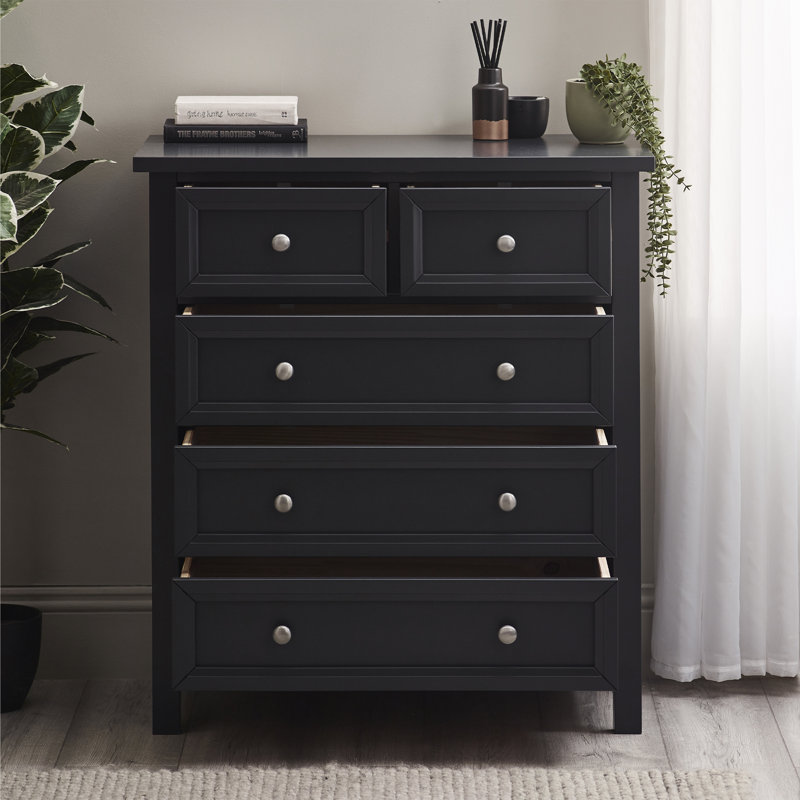 Jarin 84cm W 5 - Drawer Chest of Drawers, Black