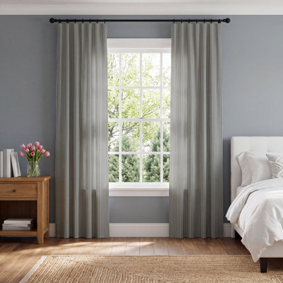 Wakefield Ticking Stripe Curtain in Dark Blue