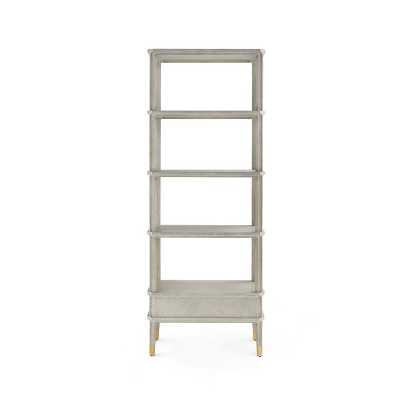 Bertram Solid Wood Etagere Bookcase, Gray