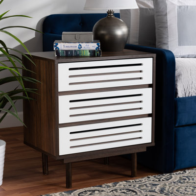 Table de chevet 3 tiroirs Baretta en blanc Columbia