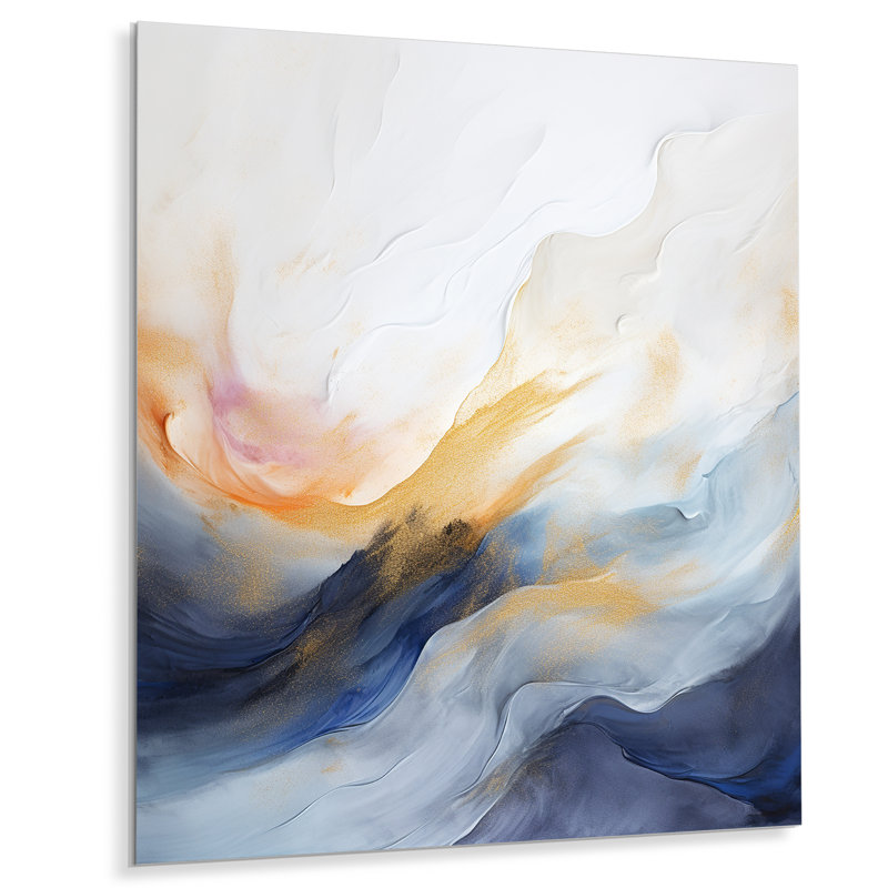 Tempête de marbre bleu et jaune III - art mural abstrait en métal, H 32 po x l 16 po x P 1 po