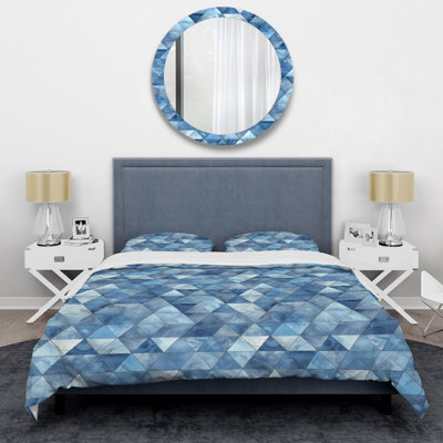 Ensemble de housse de couette moderne bleu et blanc Modern Triangles III