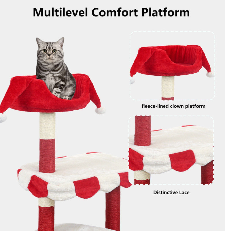 Arbre à chat avec perchoir douillet et poteaux à griffer - Mobilier pour chat rouge et blanc à plusieurs niveaux pour que les chatons / chats puissent grimper, se reposer et jouer