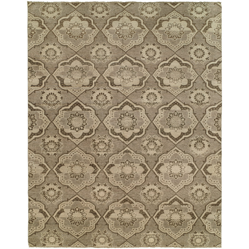 Kunz Hand Knotted Damask Area Rug in Brown, Rectangle 8' x 10'