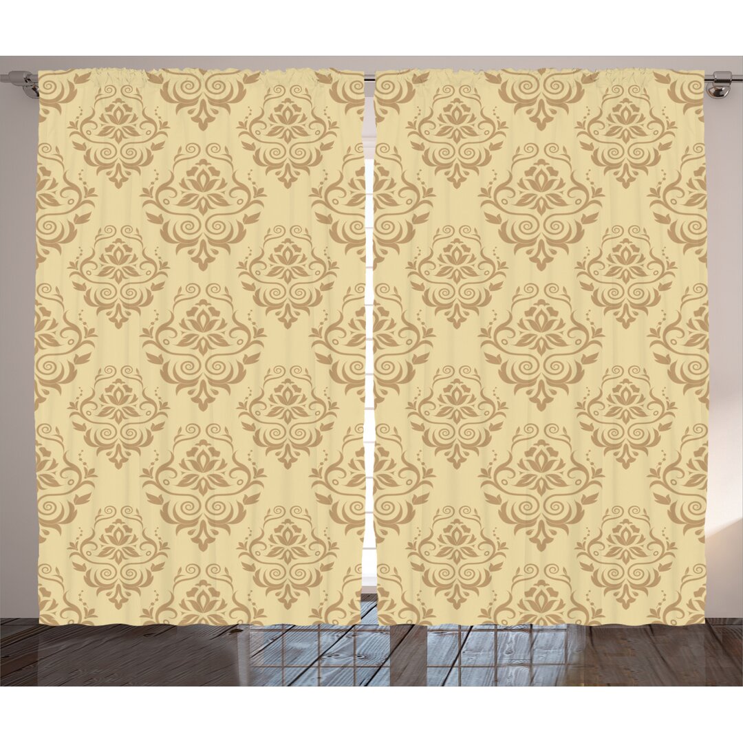 Rustikaler Vorhang, Antike Spitze Blumen, Damast, Beige