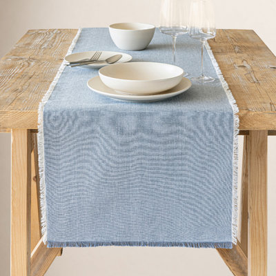 Woven Frayed Chambray Table Runner