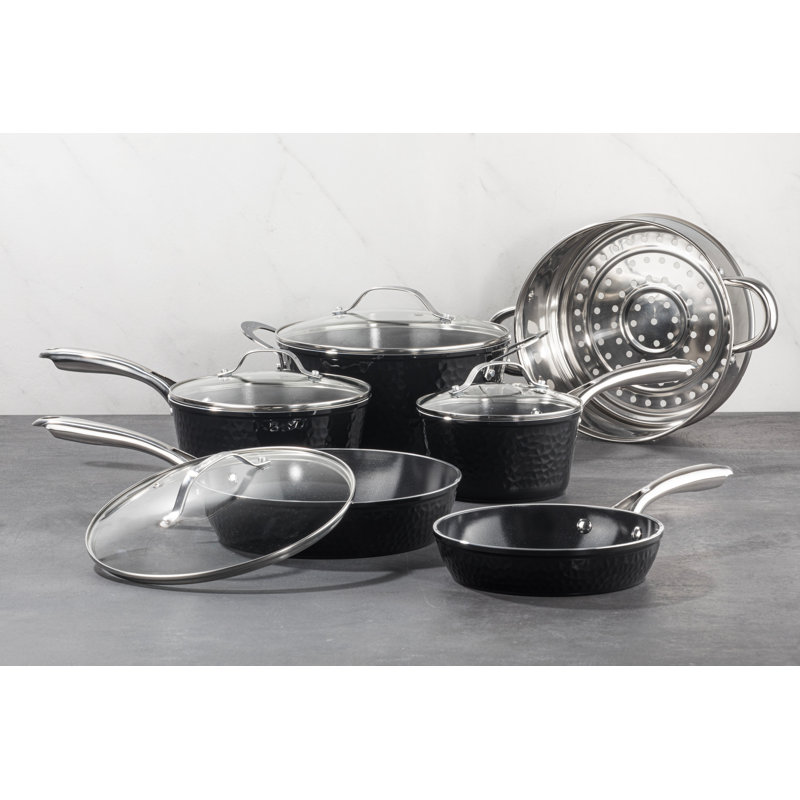 Gotham Steel 10 Piece Hammered Nonstick Ceramic Cookware Set, Black