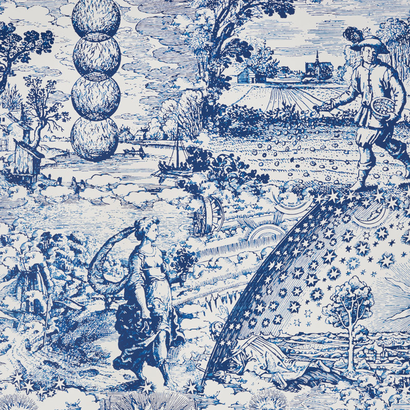 Schumacher x Johnson Hartig Modern Toile Wallpaper, Indigo