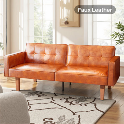 Besharat Convertible Futon Sofa Bed, Faux Leather Futon Couch Sleeper Recliner for Living Room by Wade Logan