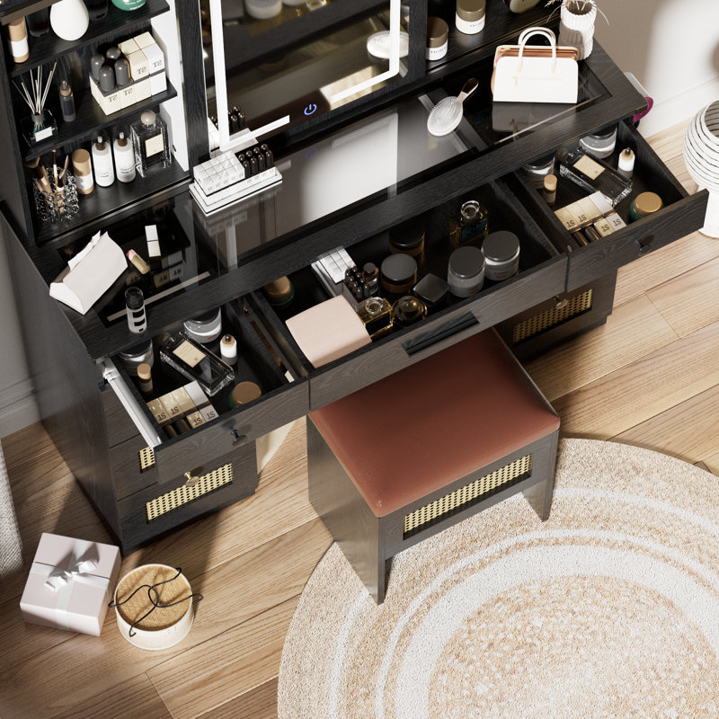 Farmhouse Vanity Desk Makeup Vanity Table Set, Black