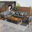 Acacia Wood 7-seat Corner Sofa Set With Coffee Table & Rope Armrests-99237394-99237396