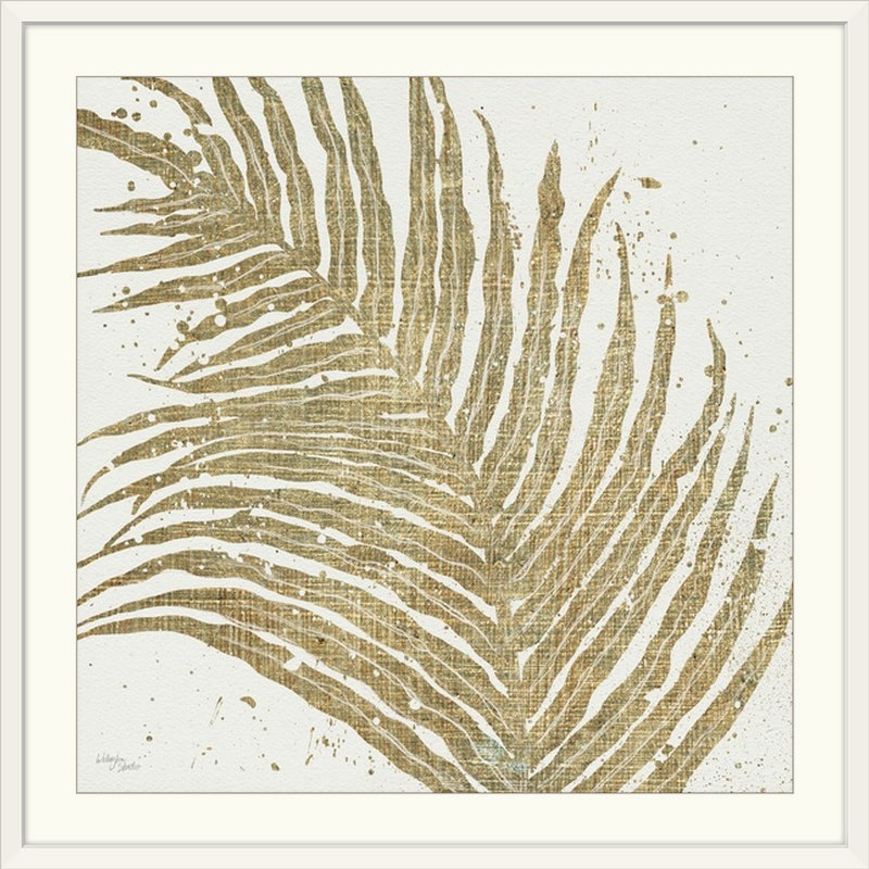 «Gold Leaves I», reproduction d'art, H 24 po x l 24 po x P 1 po, Cadre blanc