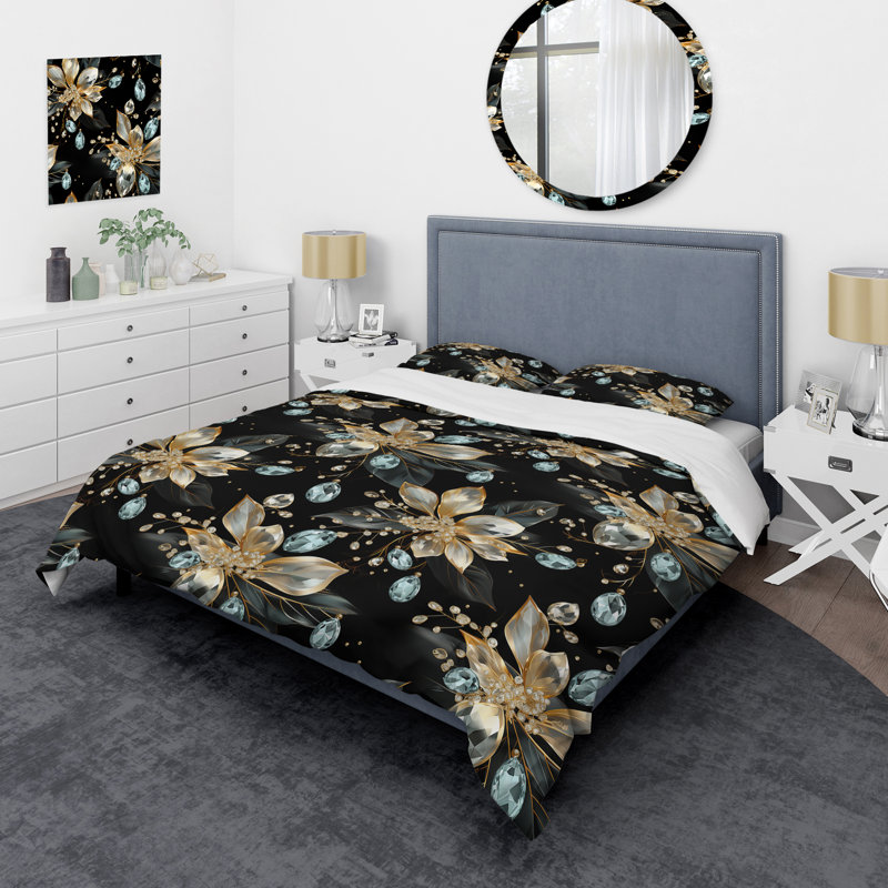 Ensemble de housse de couette Blue And Black Opulent Crystal Splendor - Glam