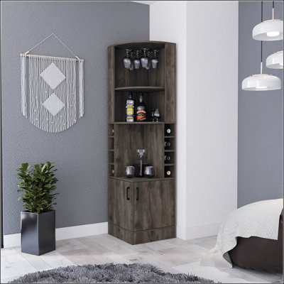 Light Gray 8-Bottle 2-Shelf Bar Cabinet