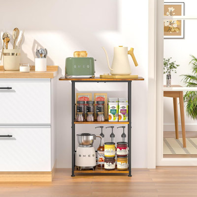 Mini Floor Standing Coffee & Wine Bar Shelf, 3-Tier Small Drink Station, Corner Farmhouse Coffee Bar Cabinet with Wine Rack Storage, Dining Room Livin by August Grove