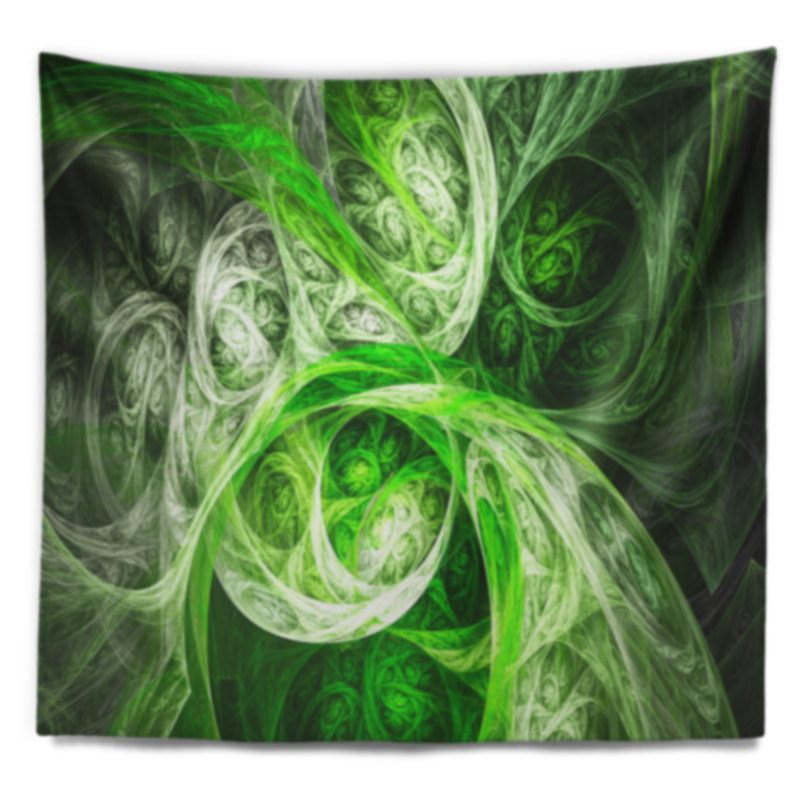 Tapisserie abstraite mystique vert fractal, H 32 po x l 39 po