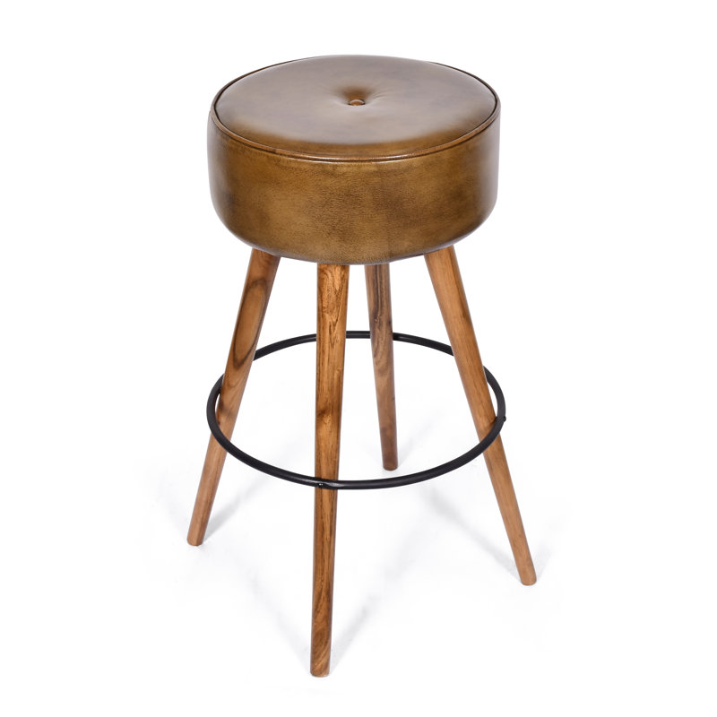 Upholstered Counter Stool with Solid Wood Frame, Brown 