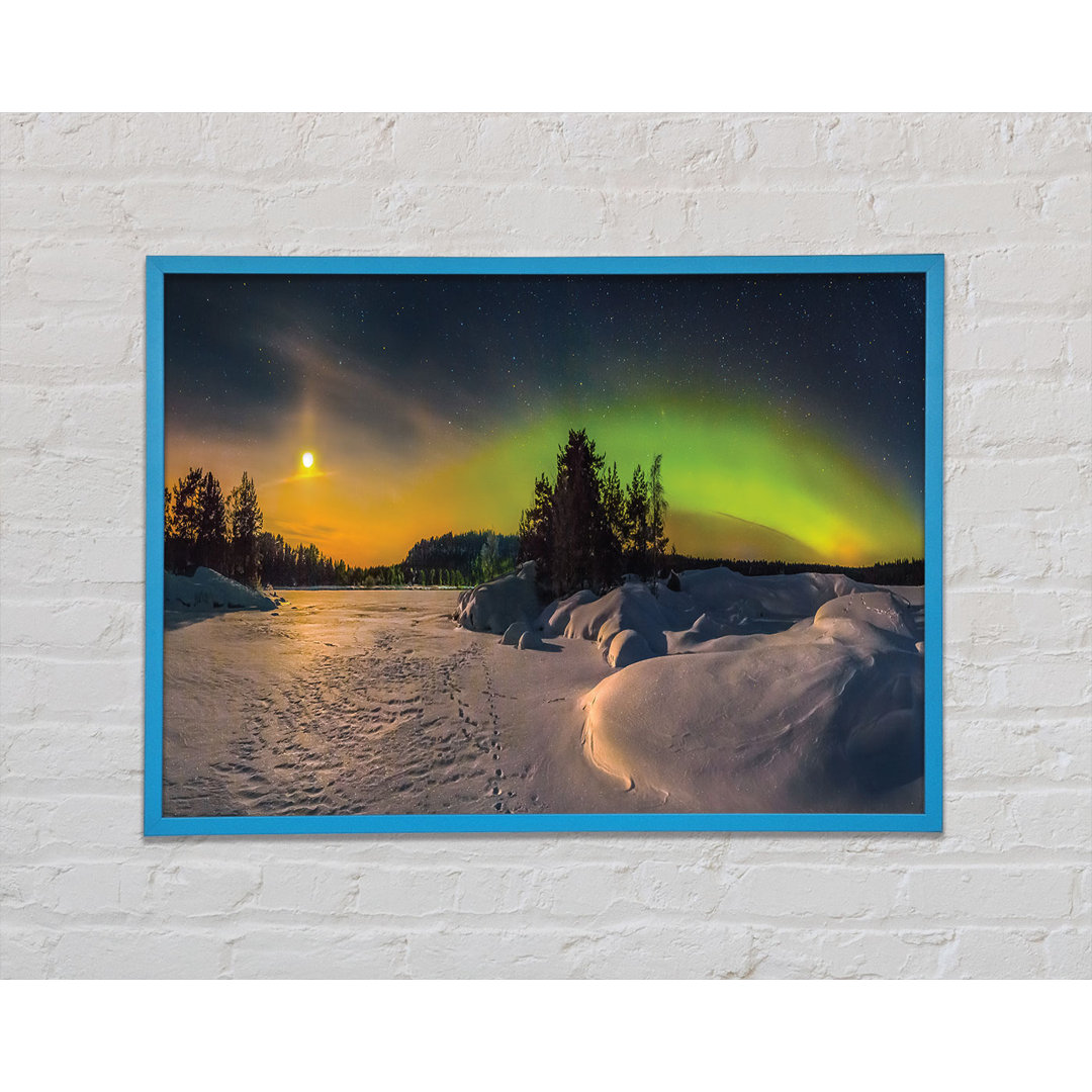 Nothern Lights at Night Snow - Einzelne Bilderrahmen Kunstdrucke